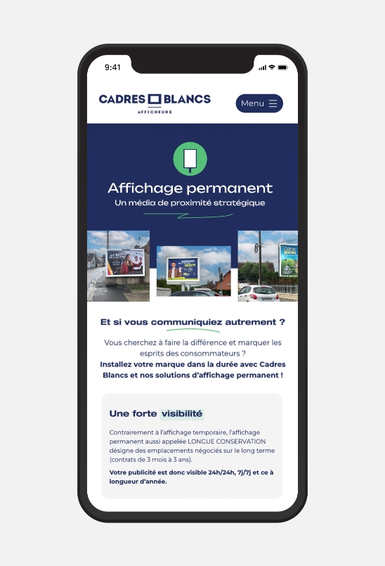 Cadres Blancs site internet mobile