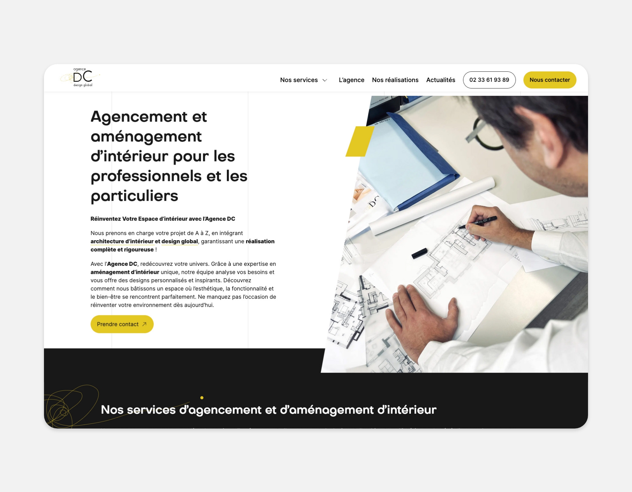 Agence DC site internet page d'accueil