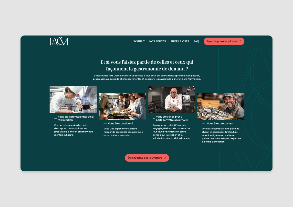 Instituts des arts culinaires Marins landing page