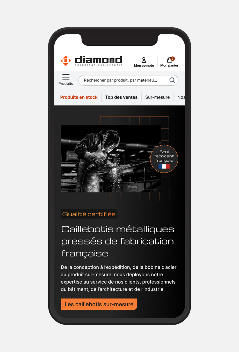 Le Caillebotis Diamond site web : page accueil mobile